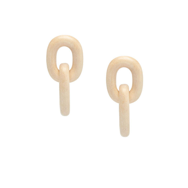 Branch Jewellery - Lien - White wood double oval link interlocking chain link earrings set with an 18ct gold plated silver stud
