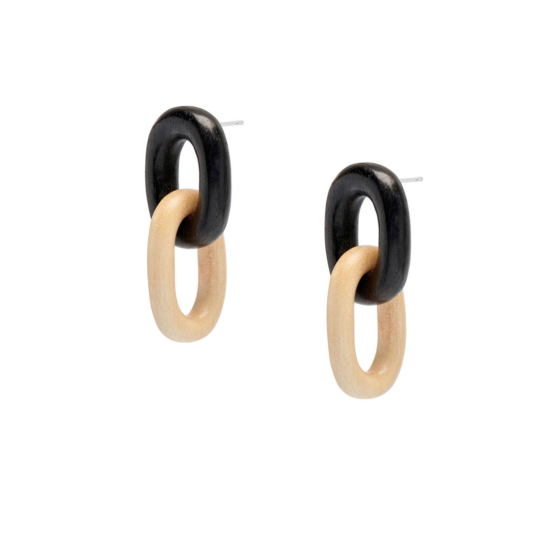 Branch Jewellery - Lien - Black and white oval interlocking link drop earrings set with a sterling silver post