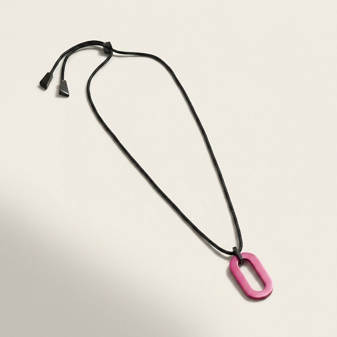 Branch Jewellery reversible Adjustable long pink and black rectangular link horn pendant with Pink lacquered horn on one side and natural black horn on the other