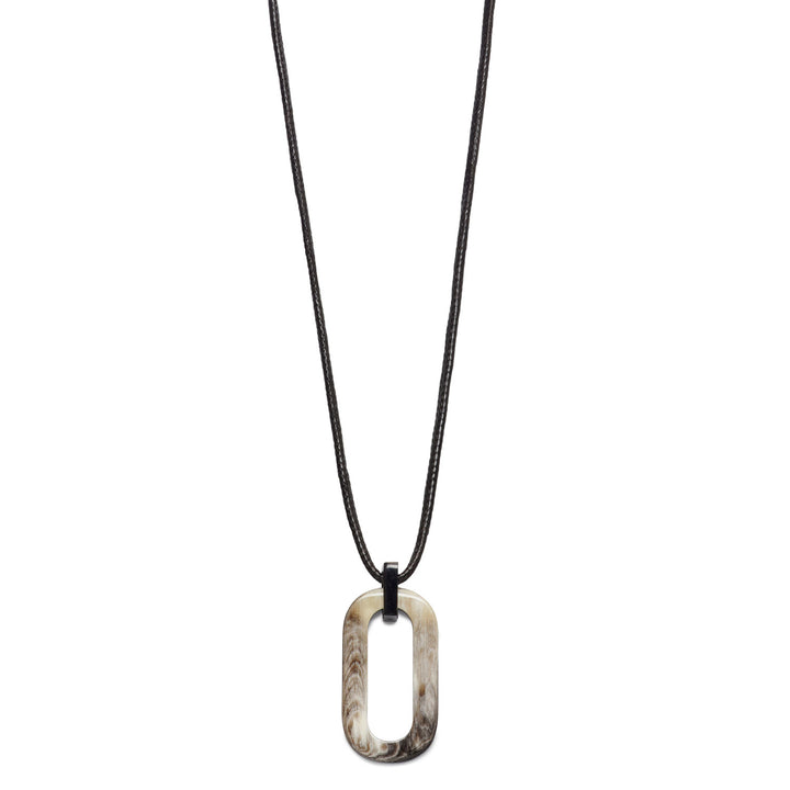 Branch Jewellery reversible Adjustable long pink and black rectangular link horn pendant with Pink lacquered horn on one side and natural black horn on the other