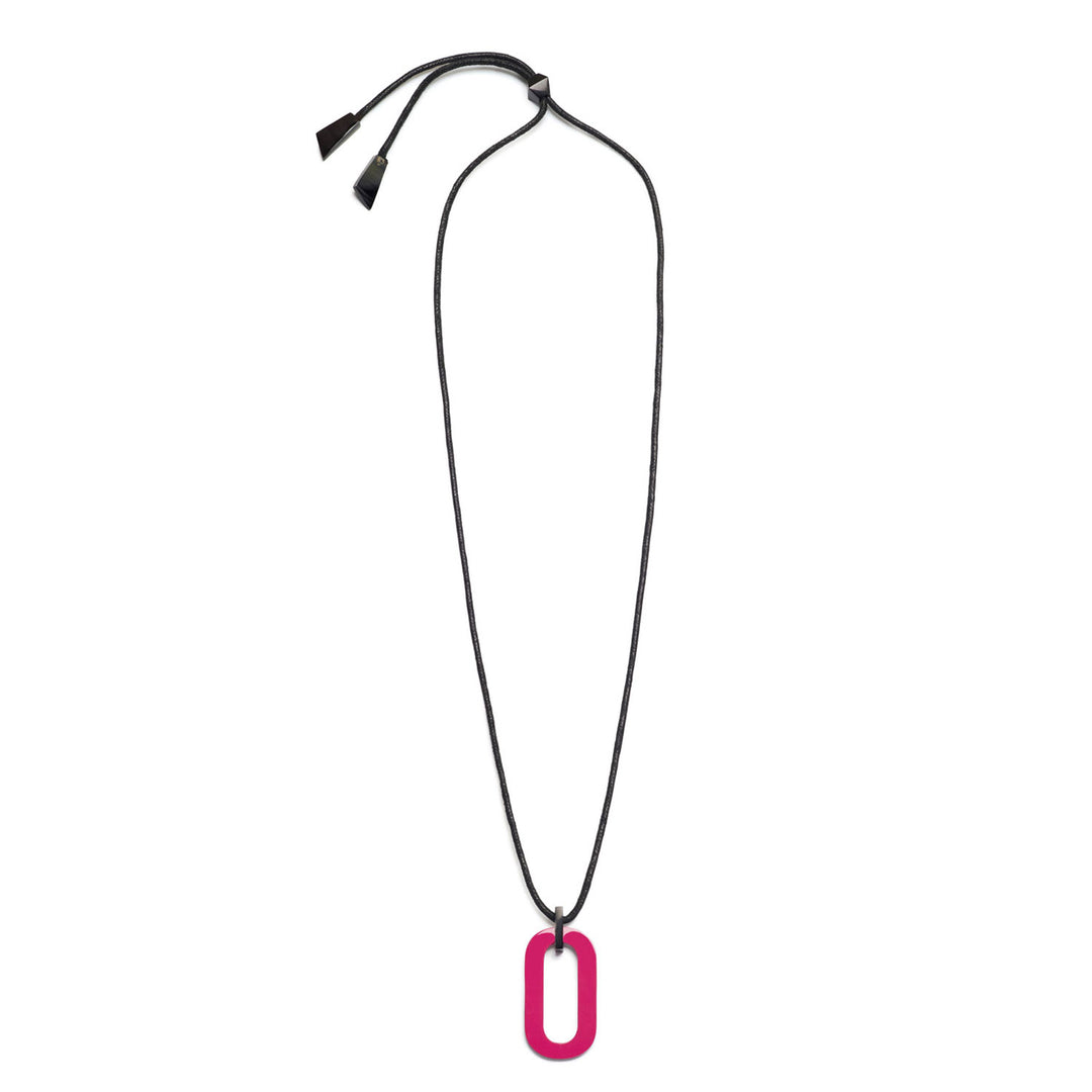Branch Jewellery reversible Adjustable long pink and black rectangular link horn pendant with Pink lacquered horn on one side and natural black horn on the other