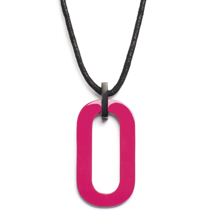 Branch Jewellery reversible Adjustable long pink and black rectangular link horn pendant with Pink lacquered horn on one side and natural black horn on the other