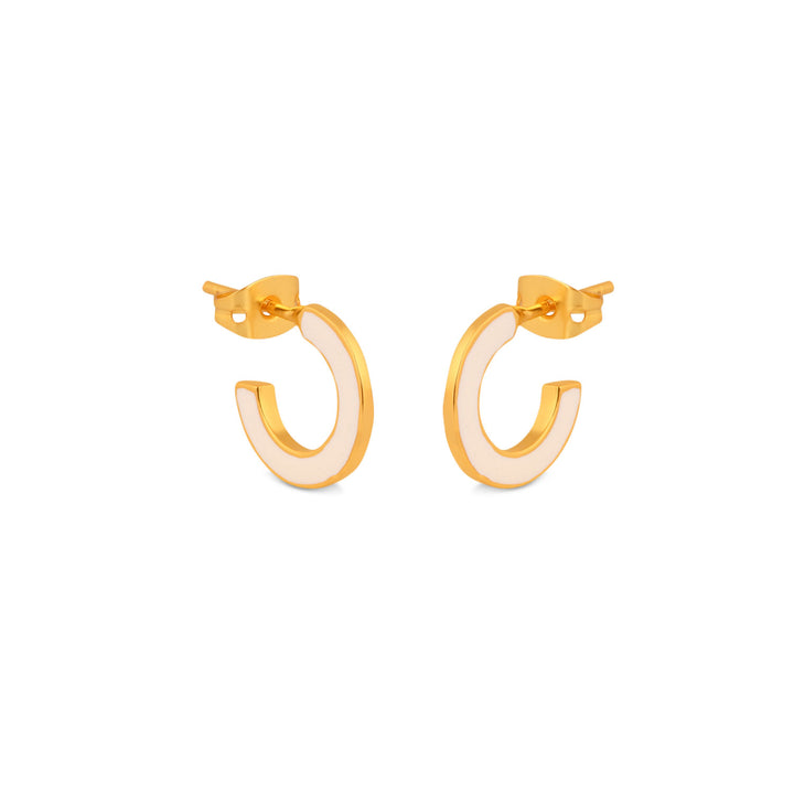 Gold and cream enamel huggie hoop earring
