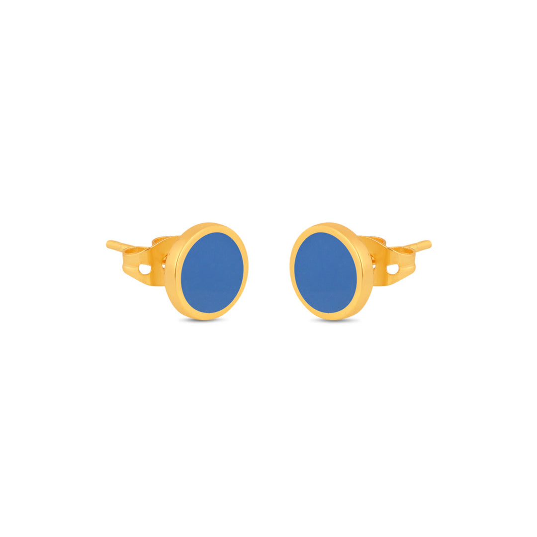 Gold and blue enamel stud earring
