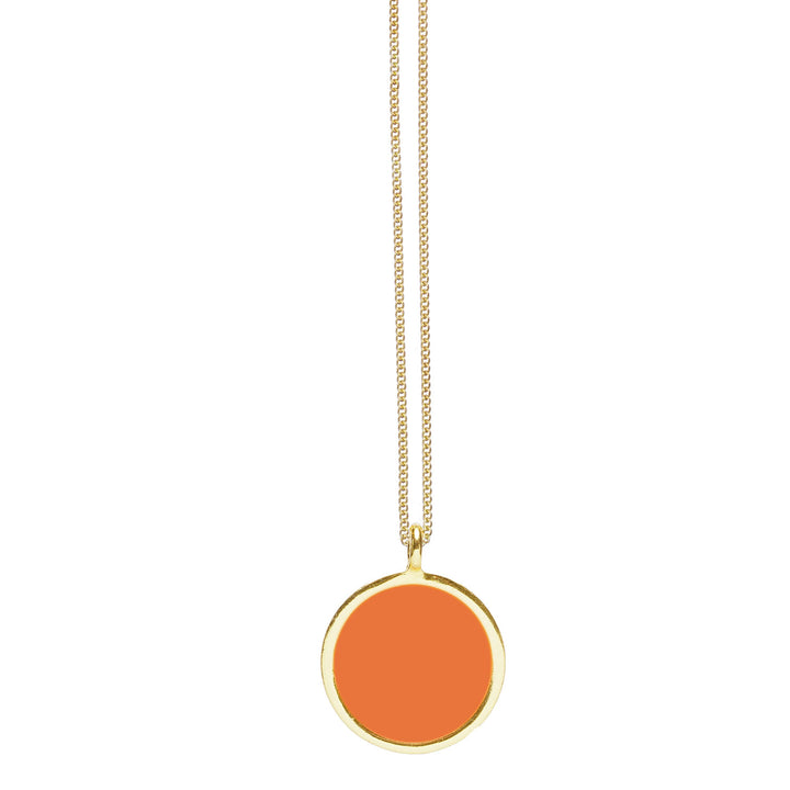 Gold and orange enamel pendant