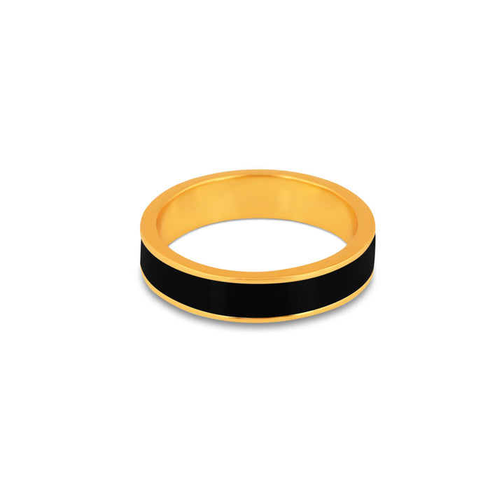 Gold and black enamel band ring