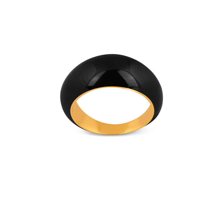 Gold and black enamel domed ring
