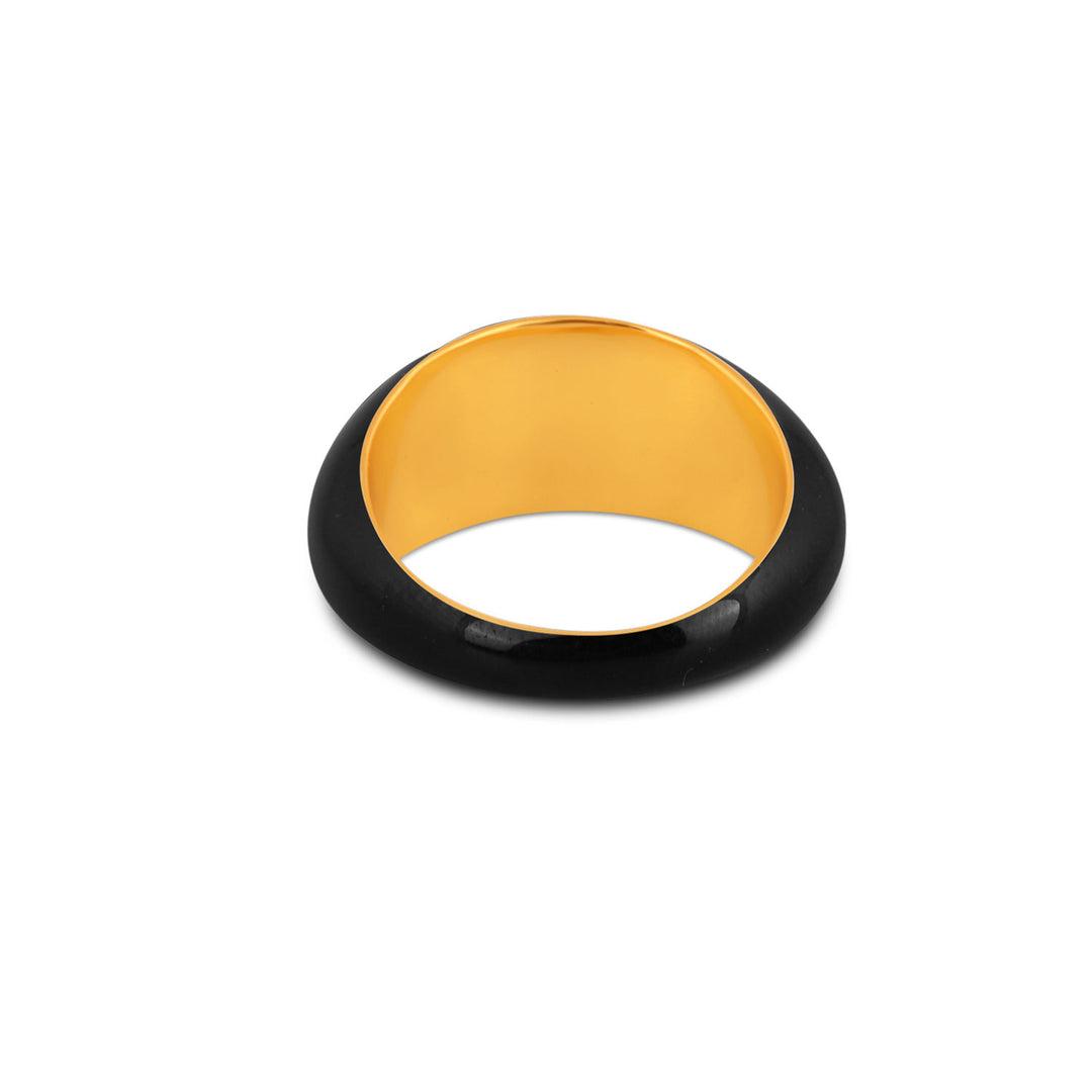 Gold and black enamel domed ring