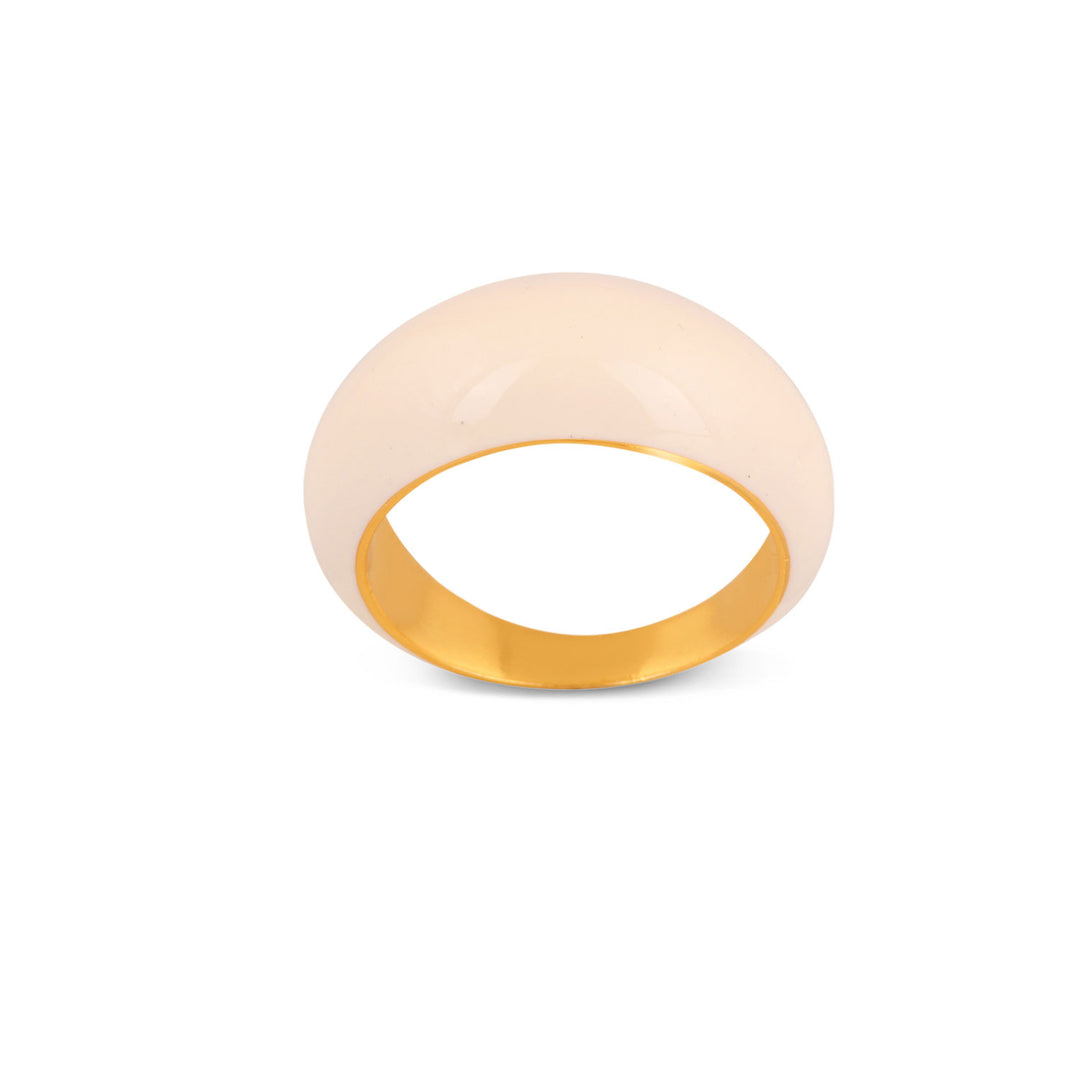 Gold and cream enamel domed ring