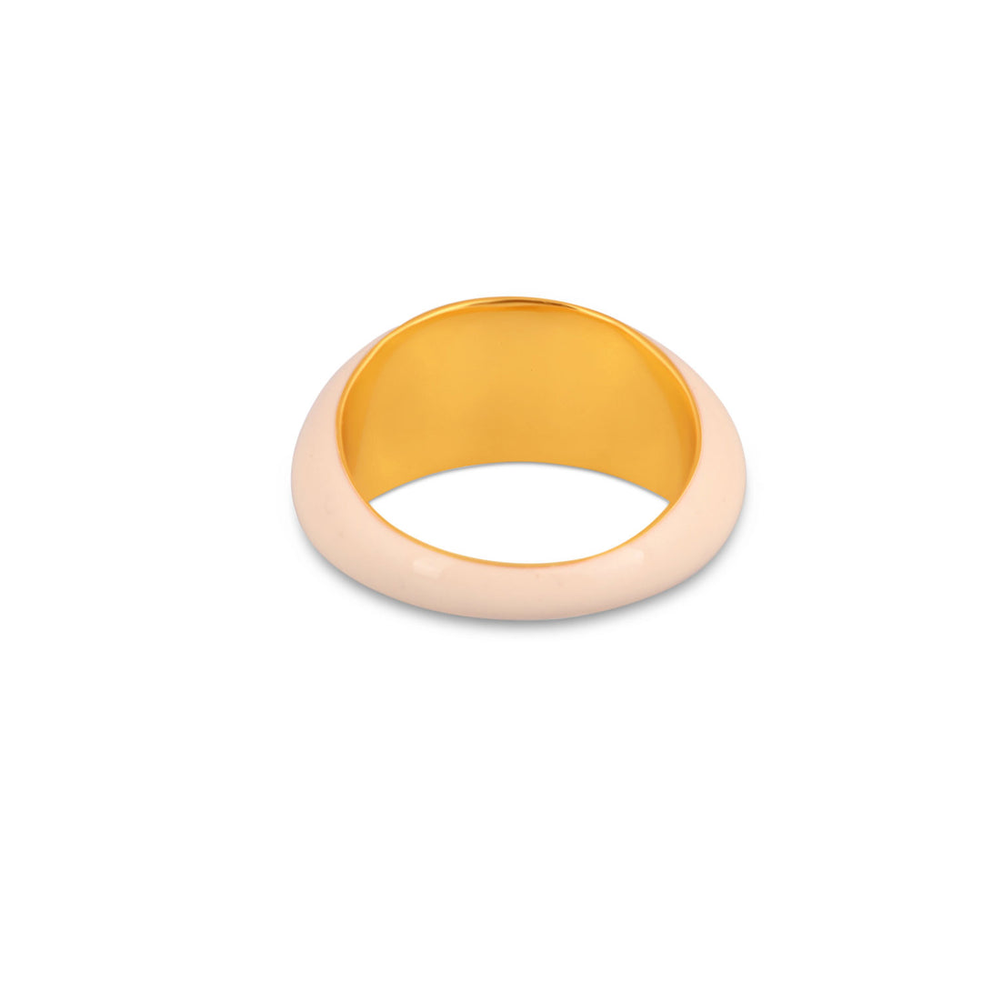 Gold and cream enamel domed ring