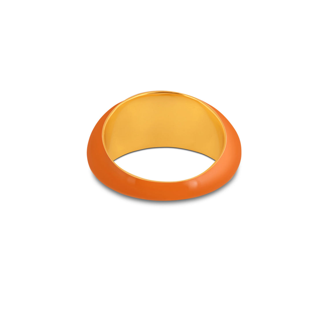 Gold and orange enamel domed ring