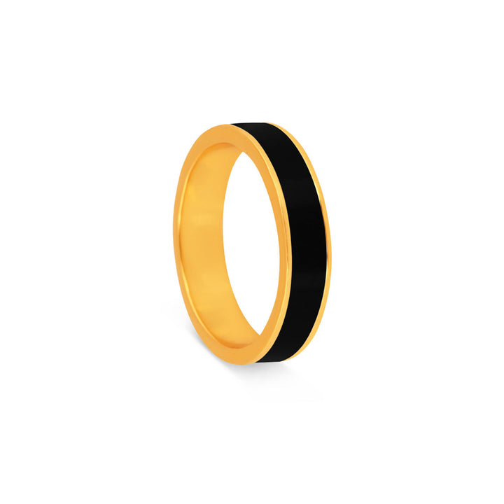Gold and black enamel band ring