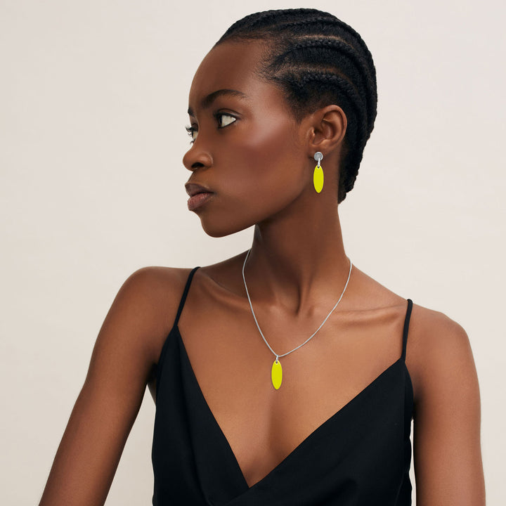 Branch Jewellery - Chartreuse and Silver oval drop earring