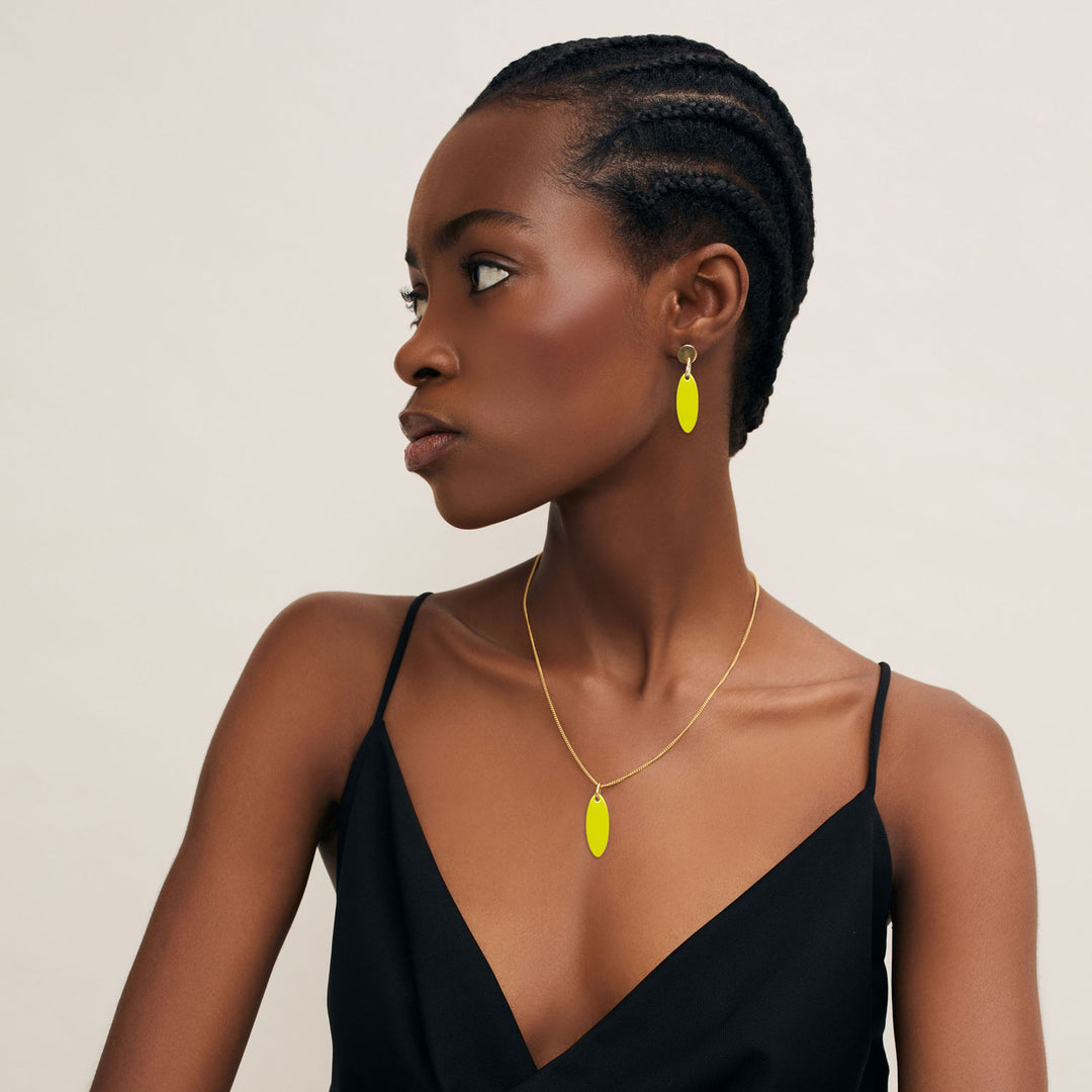 Branch Jewellery - Chartreuse and Gold oval drop earring