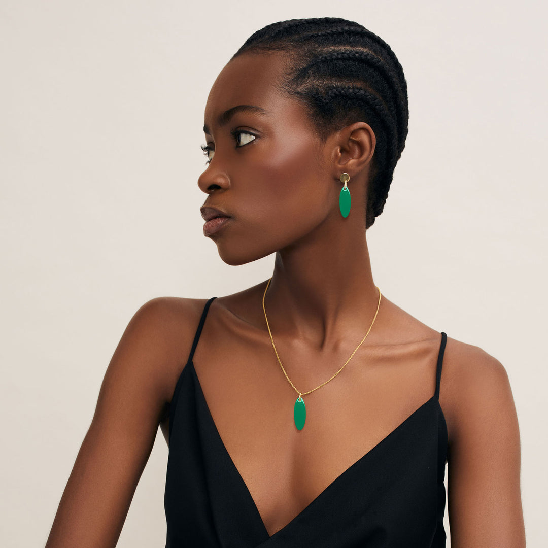 Branch Jewellery - Green and Gold oval drop earring