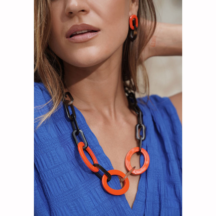 Orange and Brown Mid length horn necklace