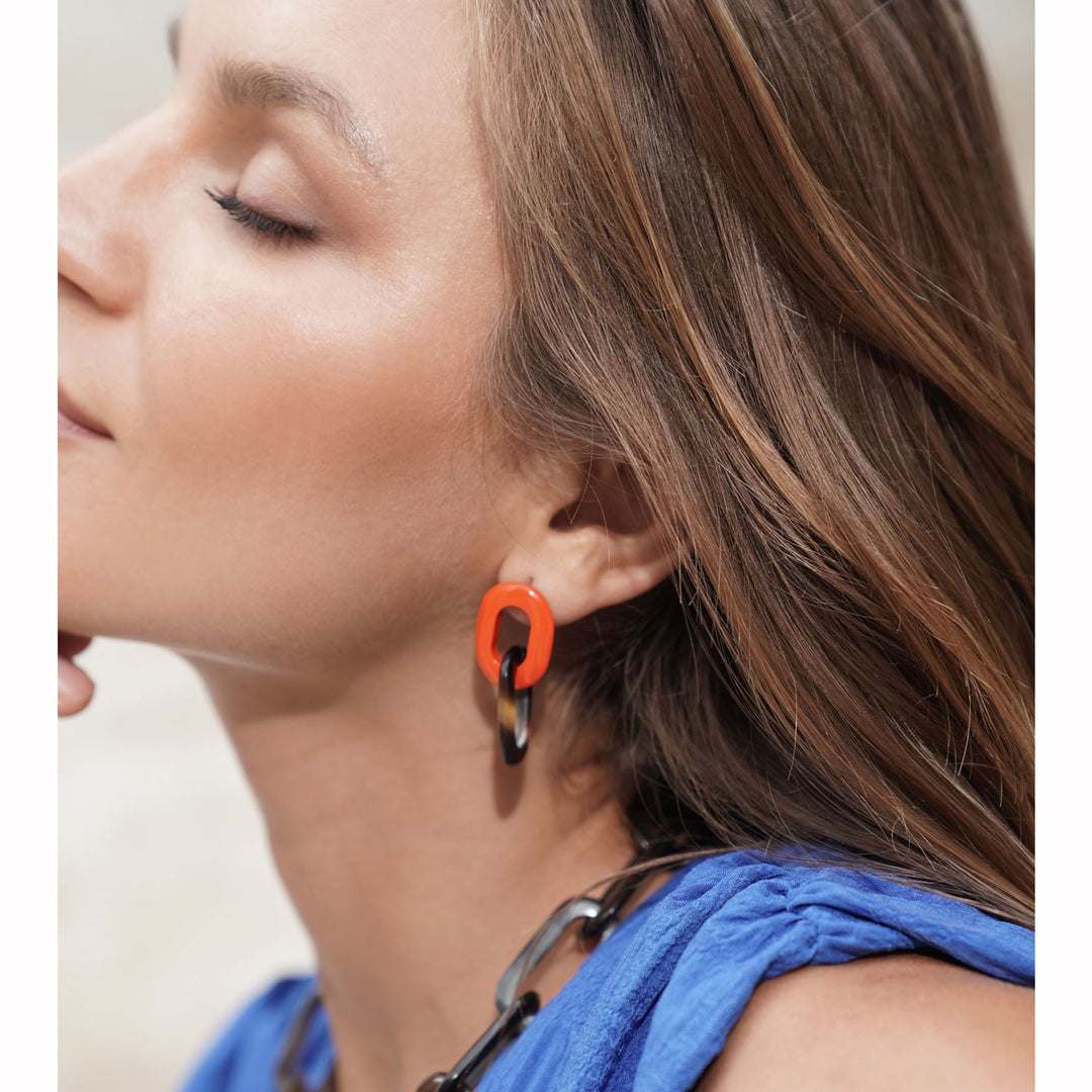 Orange and brown double link earring