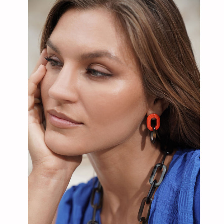 Orange and brown double link earring