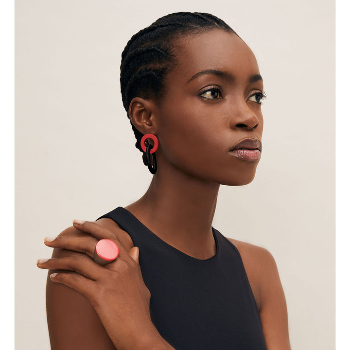 Branch Jewellery Round red and black lacquered horn statement ring