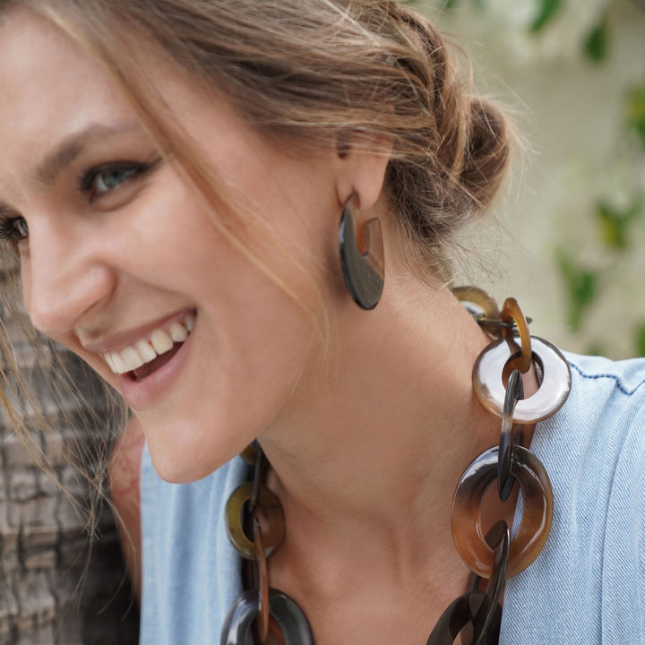 Large flat brown natural hoop earring