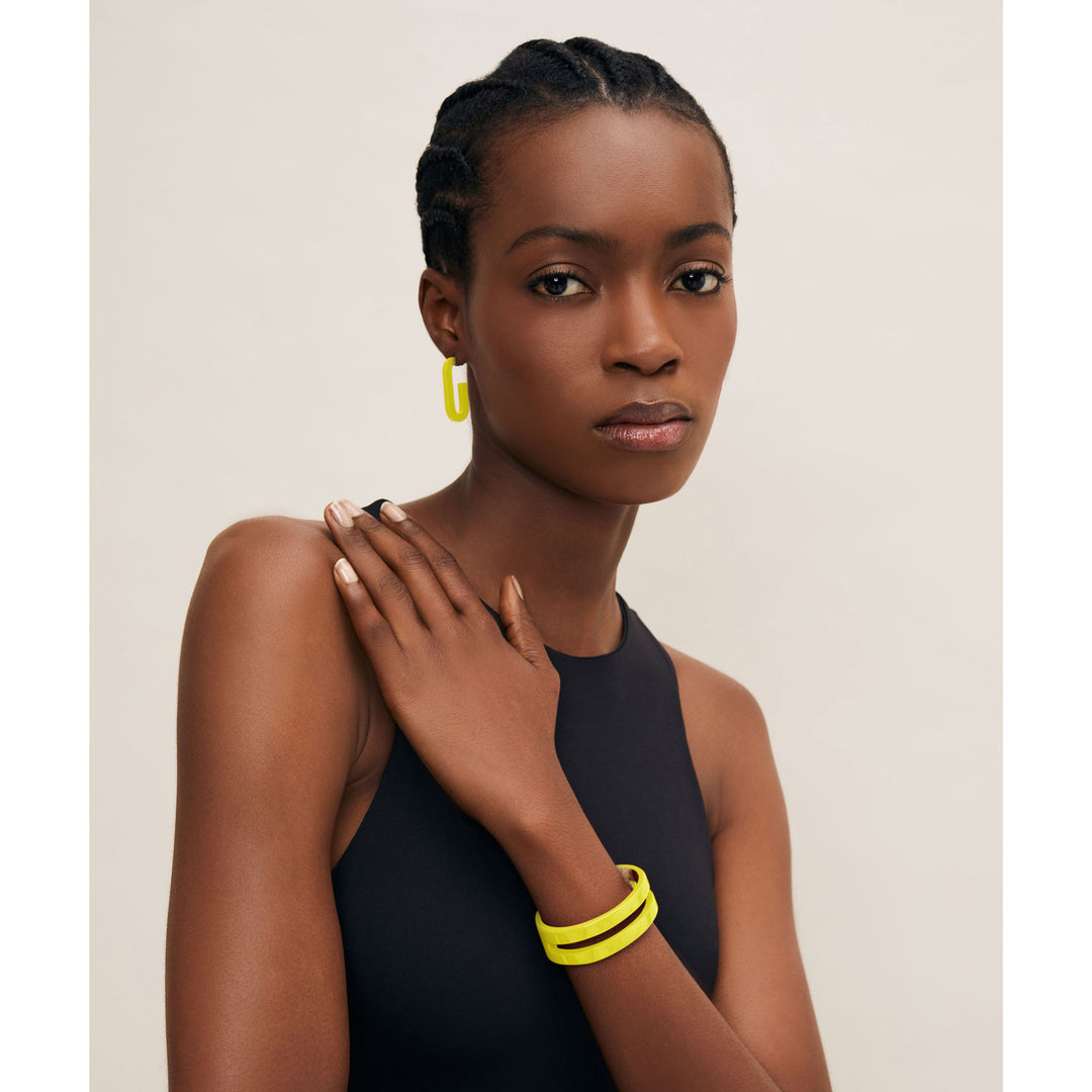 Branch Jewellery - Chartreuse lacquered oblong horn earring.