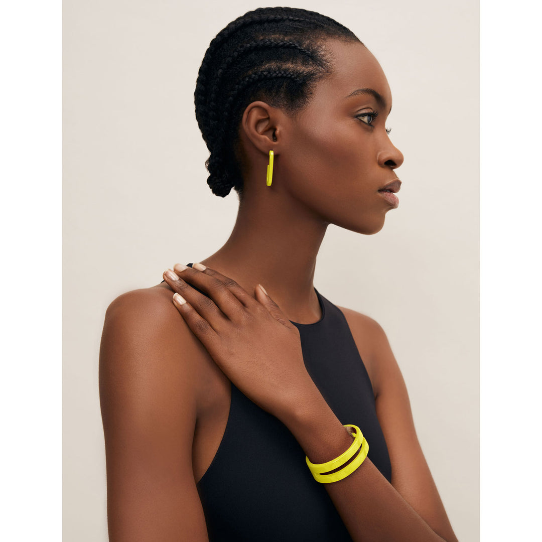 Branch Jewellery - Yellow lacquered oblong horn earring.
