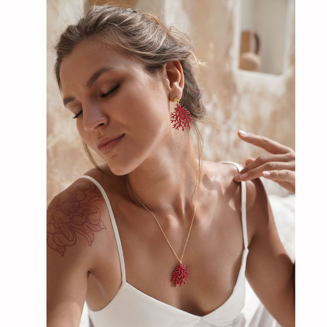 Pink coral shaped earring - Gold