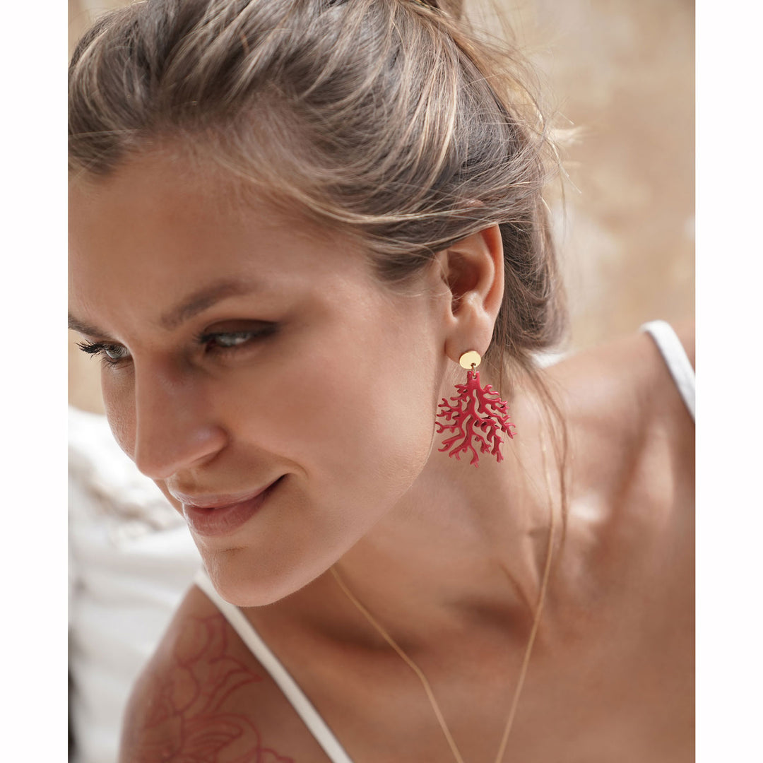 Pink coral shaped earring - Gold