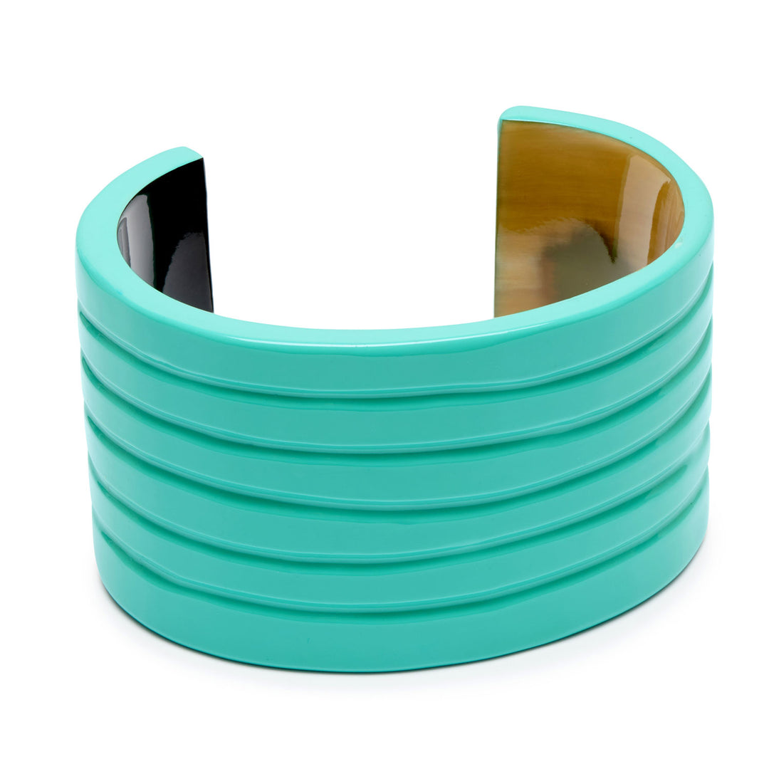 Aquamarine lacquered groove horn cuff