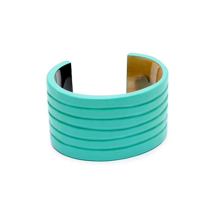 Aquamarine lacquered groove horn cuff