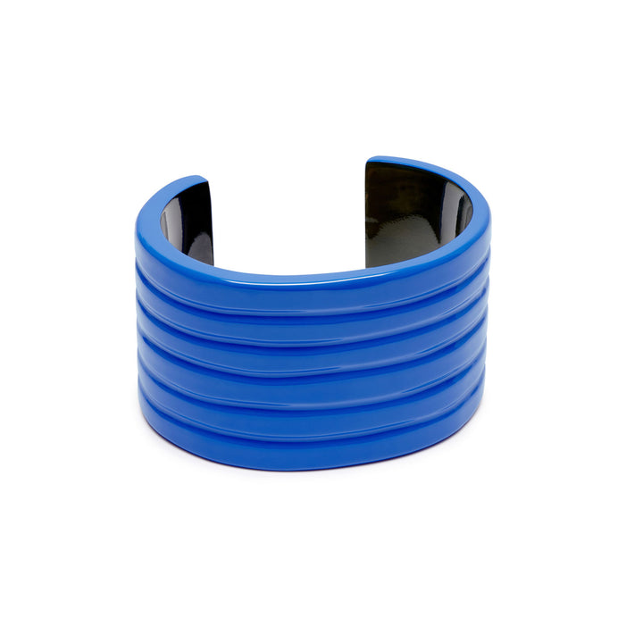 Blue lacquered groove horn cuff