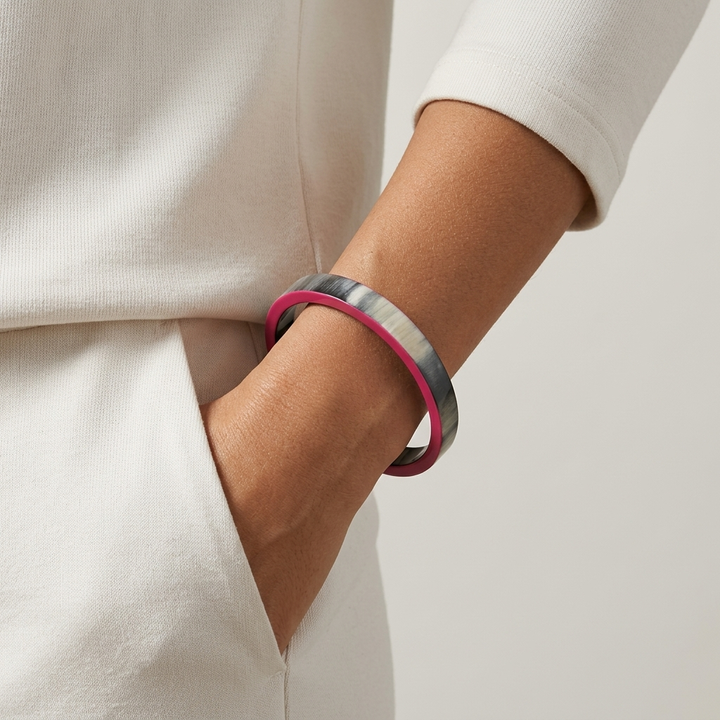 Slim Fuchsia Pink and Black Natural horn Bangle