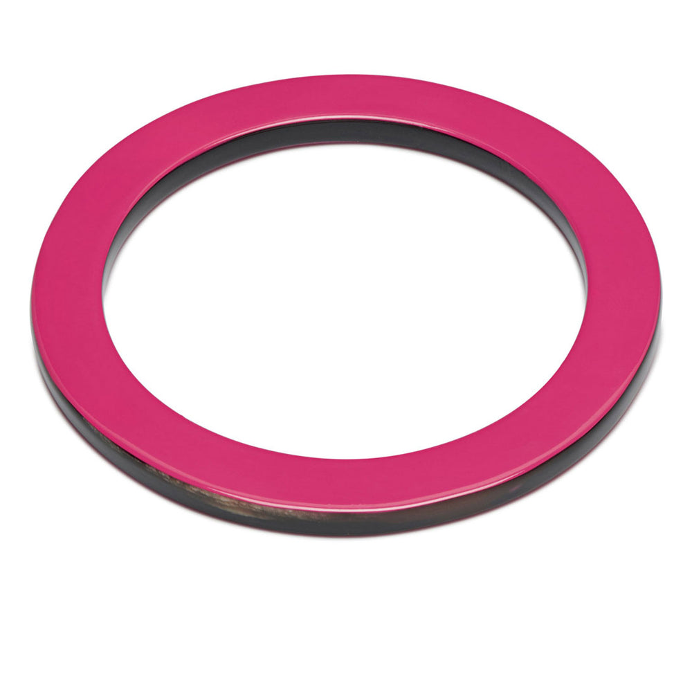 Branch Jewellery Fuchsia Pink lacquered natural horn flat bangle with Turquoise Blue lacquer on both sides and black natural horn rim
