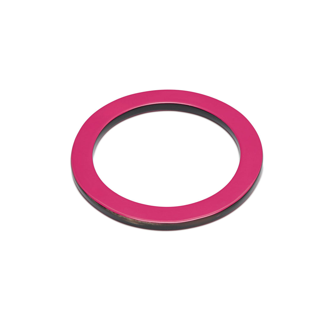 Branch Jewellery Fuchsia Pink lacquered natural horn flat bangle with Turquoise Blue lacquer on both sides and black natural horn rim