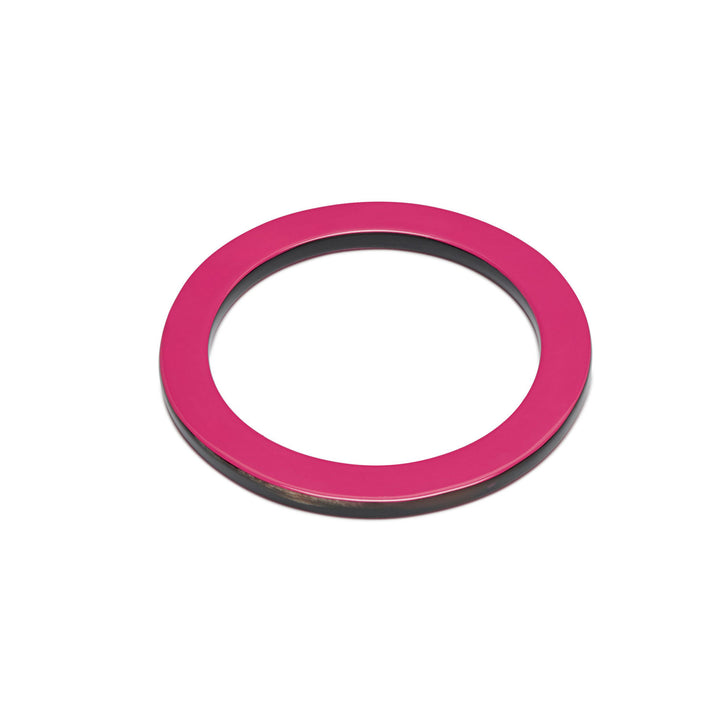 Branch Jewellery Fuchsia Pink lacquered natural horn flat bangle with Turquoise Blue lacquer on both sides and black natural horn rim