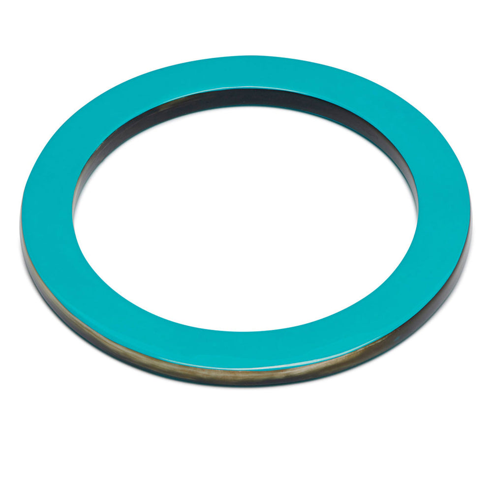 Branch Jewellery Turquoise Blue lacquered natural horn flat bangle with Turquoise Blue lacquer on both sides and black natural horn rim