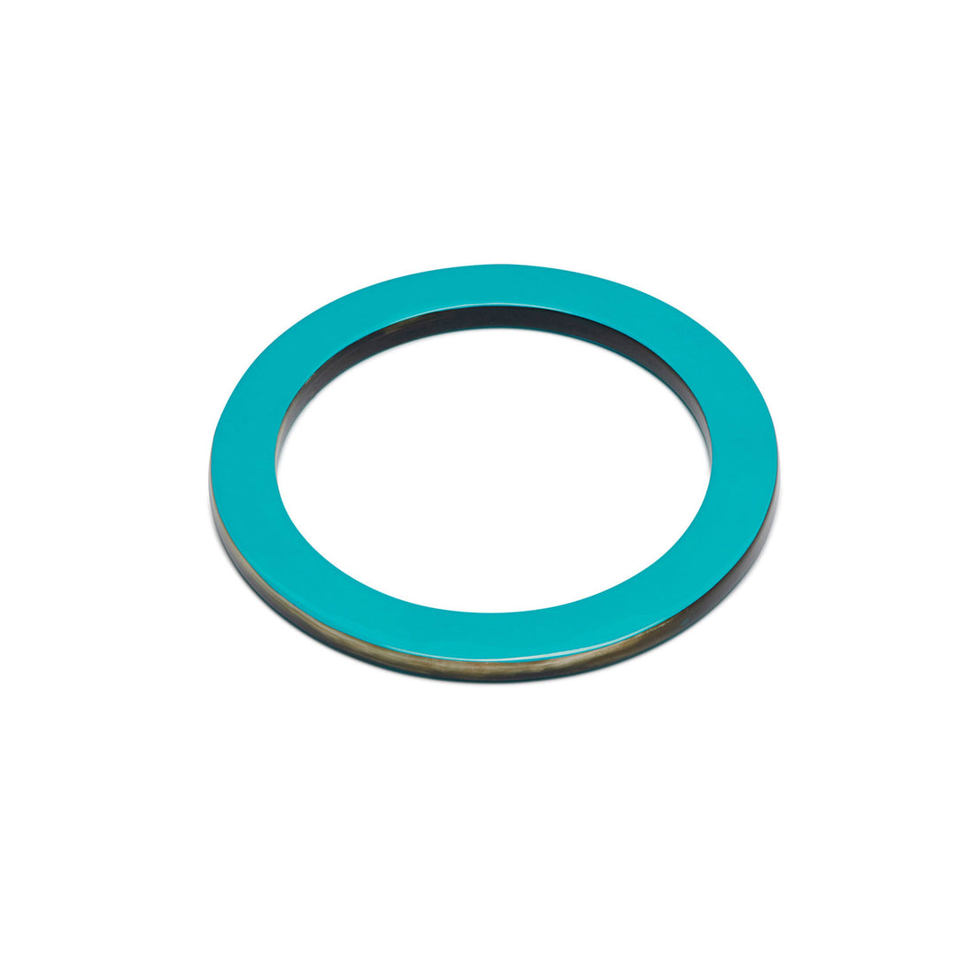 Branch Jewellery Turquoise Blue lacquered natural horn flat bangle with Turquoise Blue lacquer on both sides and black natural horn rim