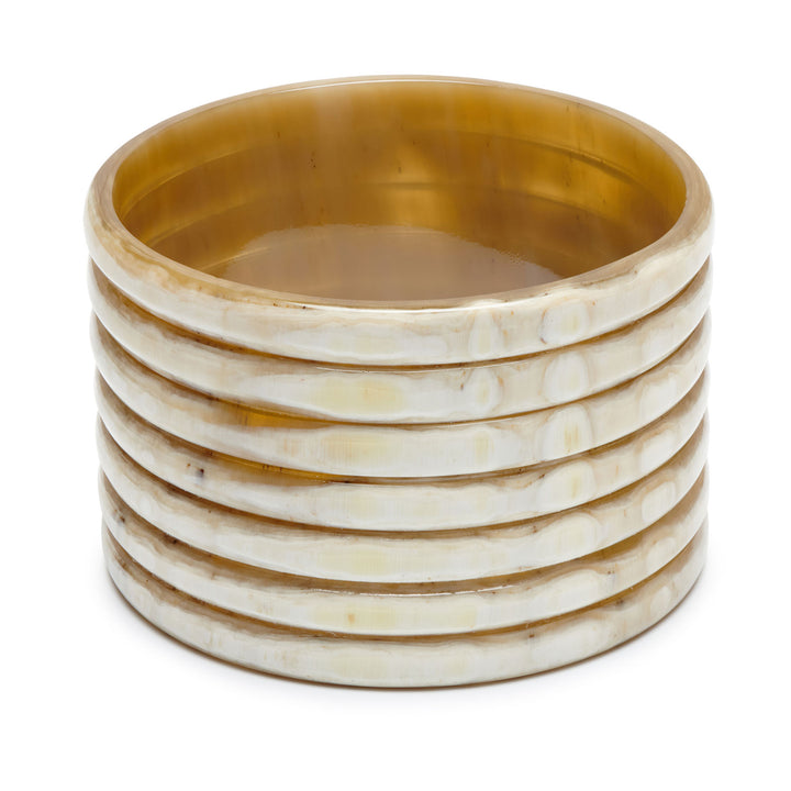 White Natural ribbed Wide horn Bangle