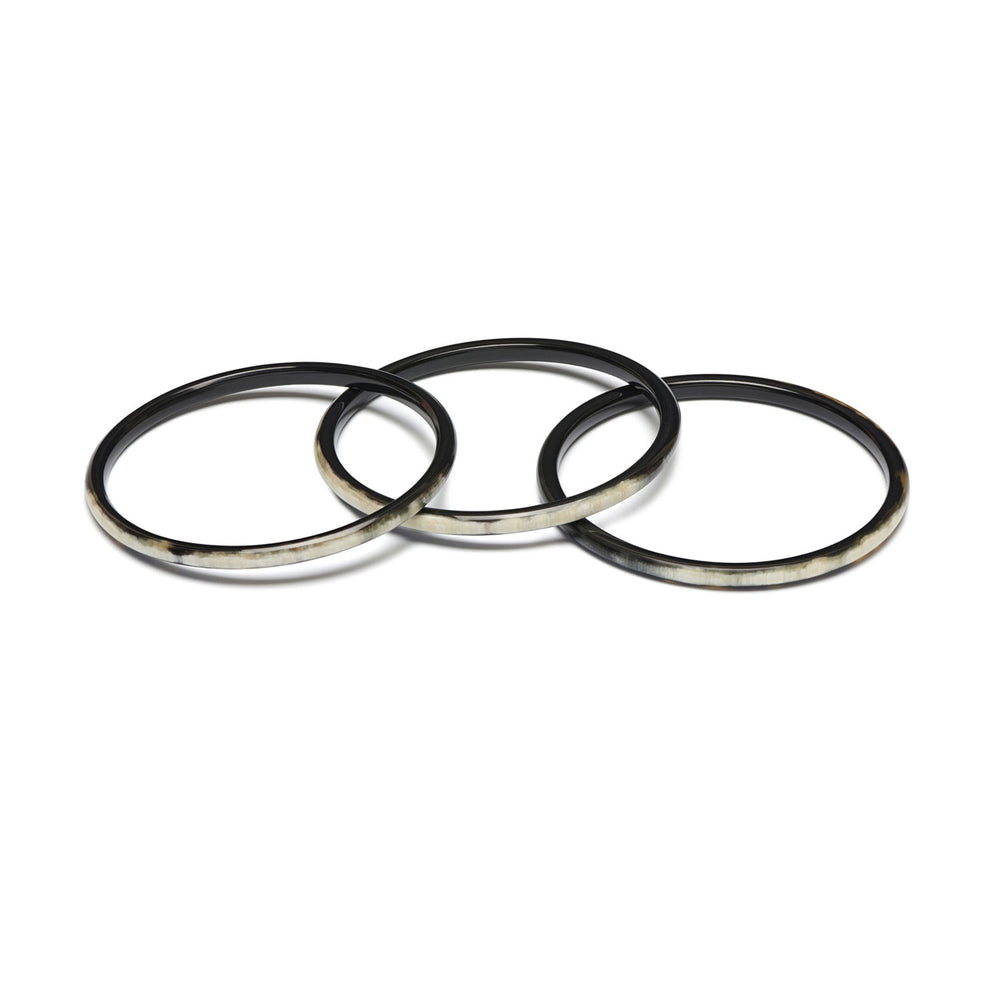 Zuri black natural buffalo horn set of three slim stacking bangles, handmade by Branch Jewellery