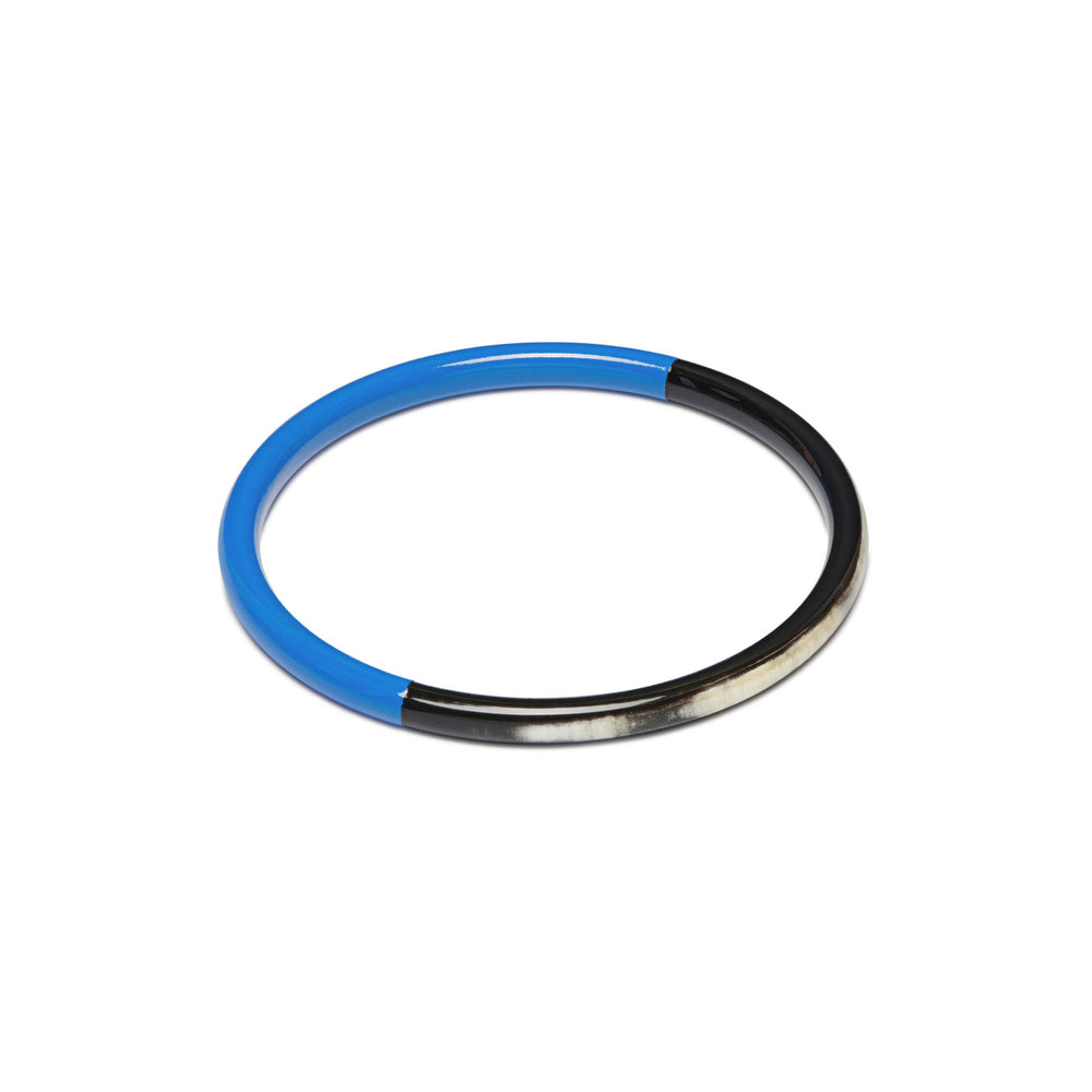 Zuri bright blue and black buffalo horn slim stacking bangle, handmade by Branch Jewellery