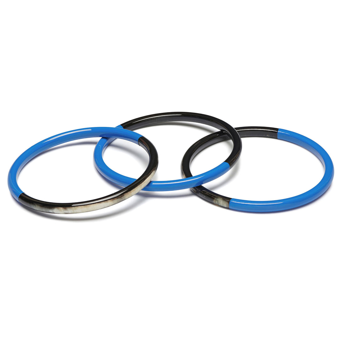 Zuri Set of three Slim blue and Black Natural Horn Bangles