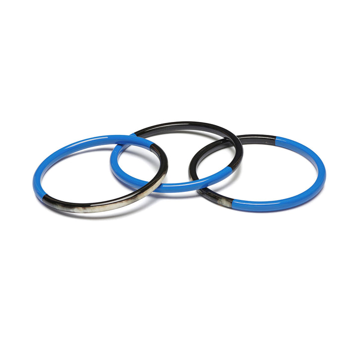 Zuri Set of three Slim blue and Black Natural Horn Bangles