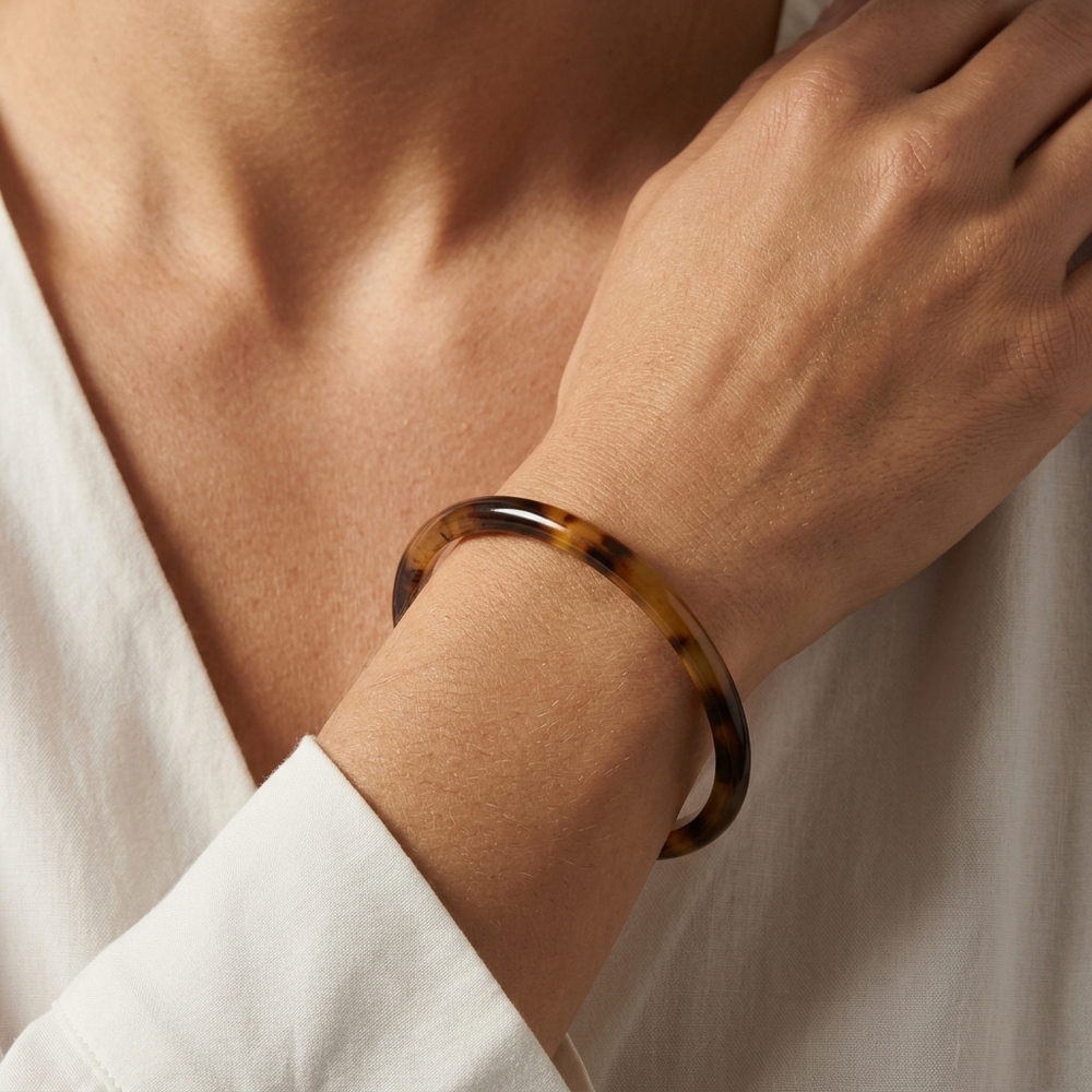 Zuri brown natural buffalo horn slim stacking bangle, handmade by Branch Jewellery