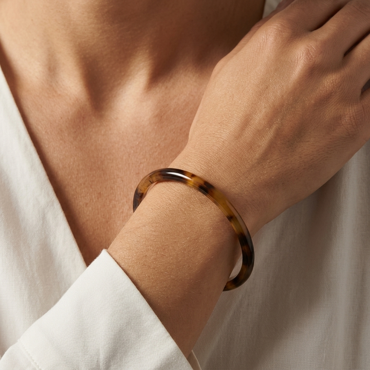 Zuri brown natural buffalo horn slim stacking bangle, handmade by Branch Jewellery