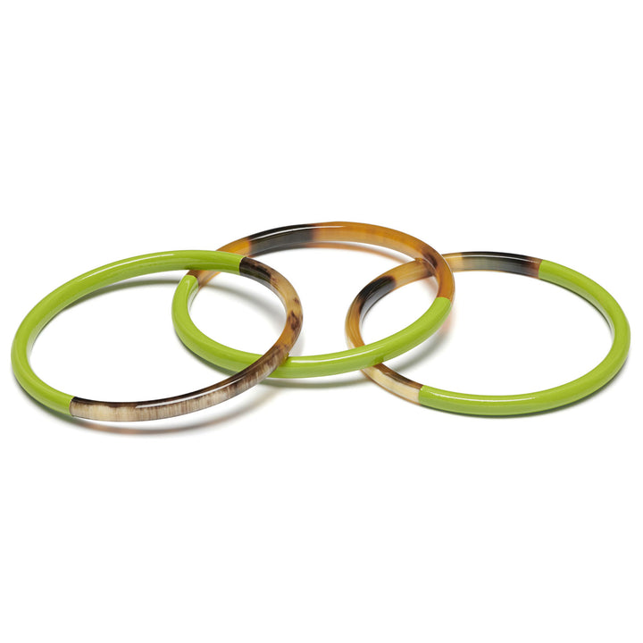 Zuri Set of three Slim lime green and brown Natural Horn Bangles