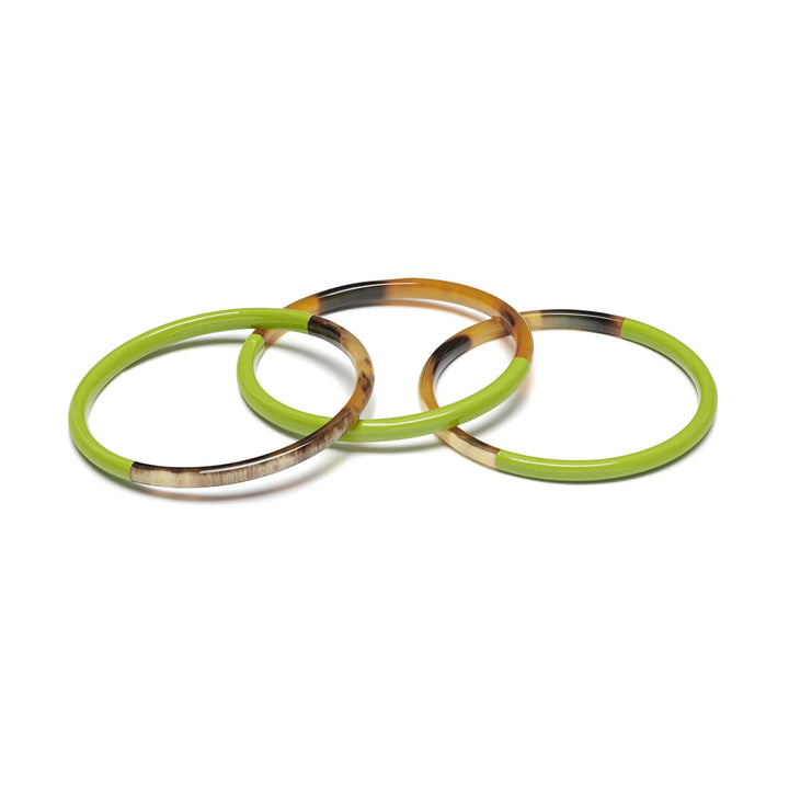 Zuri Set of three Slim lime green and brown Natural Horn Bangles