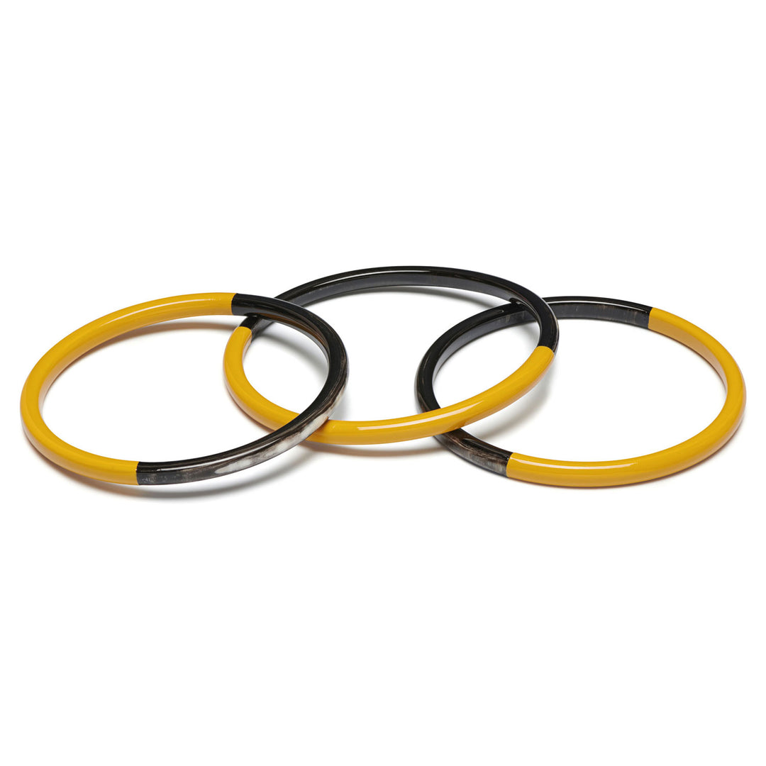 Zuri Set of three Slim mustard yellow and Black Natural Horn Bangles