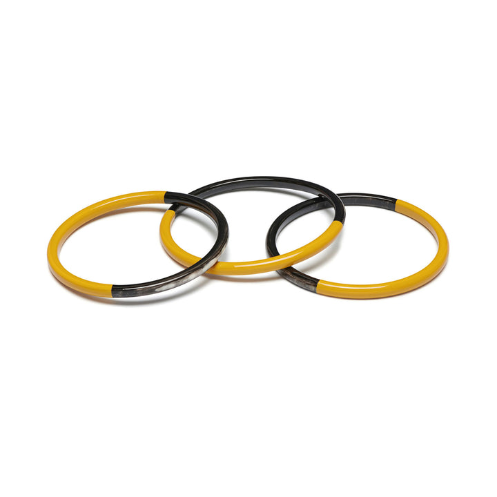 Zuri Set of three Slim mustard yellow and Black Natural Horn Bangles