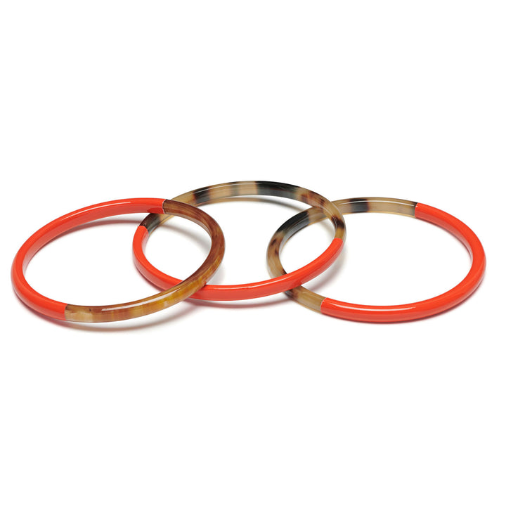 Zuri Set of three Slim orange and brown Natural Horn Bangles