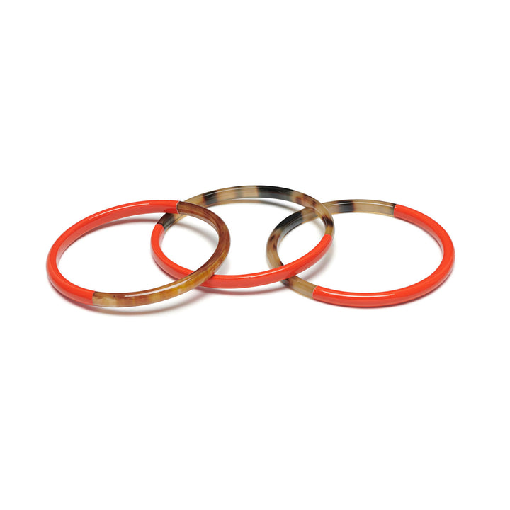 Zuri Set of three Slim orange and brown Natural Horn Bangles